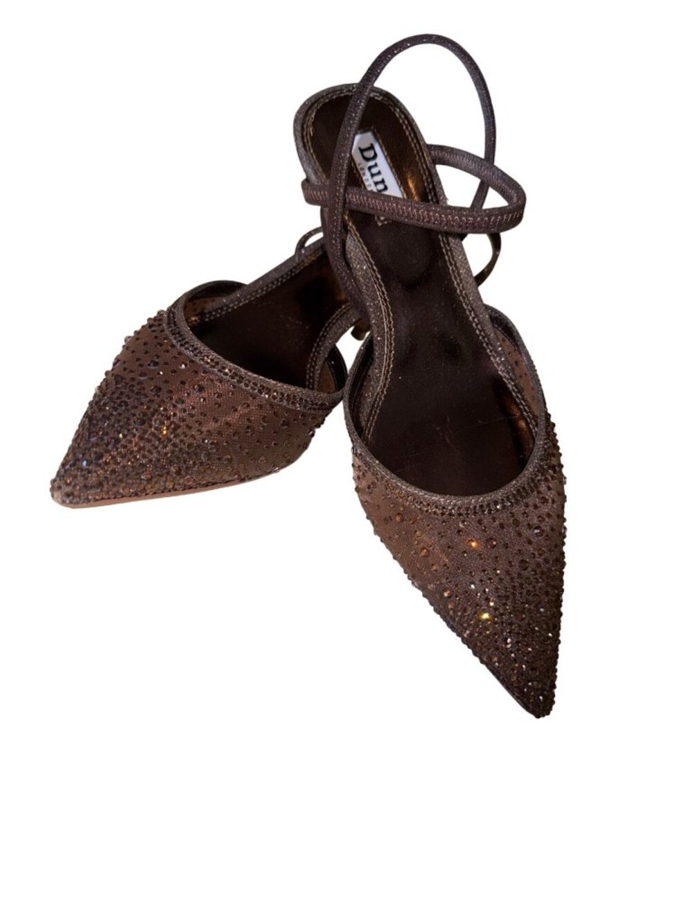 Dune Charismatic Brown Rhinestone Pointed Toe Mesh Slingback Pumps Size 7